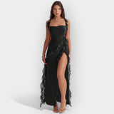 Celeste | Rochie cu fante și volane