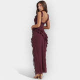Celeste | Rochie cu fante și volane
