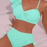 Bikini cu volan, culoare uniformă