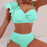 Bikini cu volan, culoare uniformă