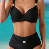 Bikini din două piese cu sireturi încrucișate, culoare solidă, sexy