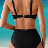 Bikini din două piese cu sireturi încrucișate, culoare solidă, sexy
