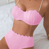 Bikini sexy cu perle false decorate și bretele