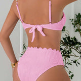Bikini sexy cu perle false decorate și bretele