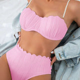 Bikini sexy cu perle false decorate și bretele