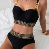 Set bikini intrecciato da donna sexy con spalline regolabili e struttura in acciaio