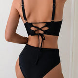 Set bikini intrecciato da donna sexy con spalline regolabili e struttura in acciaio