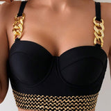 Set bikini intrecciato da donna sexy con spalline regolabili e struttura in acciaio