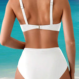 Bikini din două piese cu sireturi încrucișate, culoare solidă, sexy