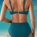 Bikini din două piese cu sireturi încrucișate, culoare solidă, sexy