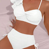 Bikini cu volan, culoare uniformă