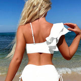 Bikini cu volan, culoare uniformă