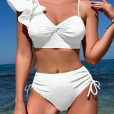 Bikini cu volan, culoare uniformă