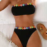 Costum de baie cu imprimeu floral fără bretele