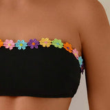 Costum de baie cu imprimeu floral fără bretele