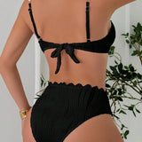 Bikini sexy cu perle false decorate și bretele