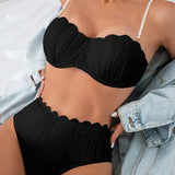 Bikini sexy cu perle false decorate și bretele