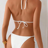 Costum de baie bikini cu floare 3D, cu decoratiuni din metal și perle