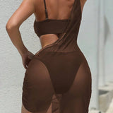 3 piese Bikini Stil Vintage Estival Asimetric din Plasă