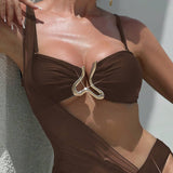 3 piese Bikini Stil Vintage Estival Asimetric din Plasă