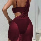 3 piese Bikini Stil Vintage Estival Asimetric din Plasă