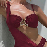3 piese Bikini Stil Vintage Estival Asimetric din Plasă