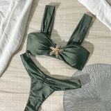 Bikini cu bretele late și decorații din metal