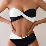 Bikini Fără Fâșii Alb și Negru Removibil
