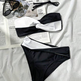 Bikini Fără Fâșii Alb și Negru Removibil