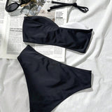 Bikini Fără Fâșii Alb și Negru Removibil