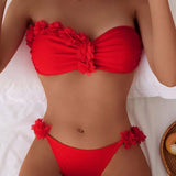 Bikini estival cu decor floral 3D, bandă plisată, sexy