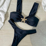 Bikini cu bretele late și decorații din metal