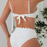 Bikini sexy cu perle false decorate și bretele