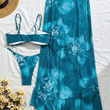 3 piese Bikini elegant și sexy cu imprimeu floral și flori 3D