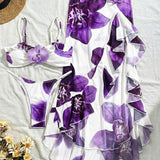 3 piese Bikini elegant și sexy cu imprimeu floral și flori 3D