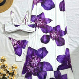 3 piese Bikini elegant și sexy cu imprimeu floral și flori 3D