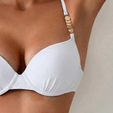 Set bikini din material uniform cu detalii la bretele