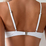 Set bikini din material uniform cu detalii la bretele