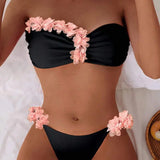Bikini estival cu decor floral 3D, bandă plisată, sexy