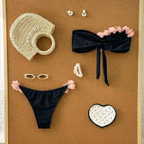 Bikini estival cu decor floral 3D, bandă plisată, sexy