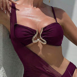 3 piese Bikini Stil Vintage Estival Asimetric din Plasă