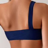 Set de 2 piese de costume de baie pentru femei, de culoare solidă, sexy cu o singură umăr
