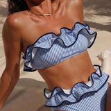 Costum de baie tip bikini cu volane