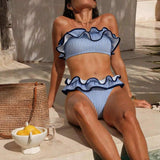 Costum de baie tip bikini cu volane