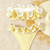 Costum de baie tip bikini cu volane