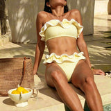 Costum de baie tip bikini cu volane