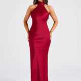 ZEYNEP | Rochie maxi elegantă din satin cu decolteu tip halter
