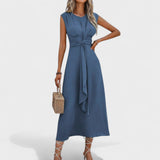 Emilia | Rochie maxi elegantă fără mâneci cu decolteu rotund
