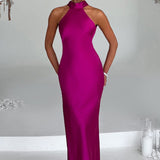 ZEYNEP | Rochie maxi elegantă din satin cu decolteu tip halter