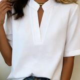 Margaux | Bluză Chic cu Guler în V și Detaliu Auriu
